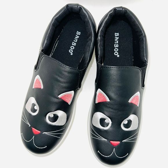 Bamboo Black & White Cat Slip-On Sneakers Size 8 Brand New - Picture 7 of 9